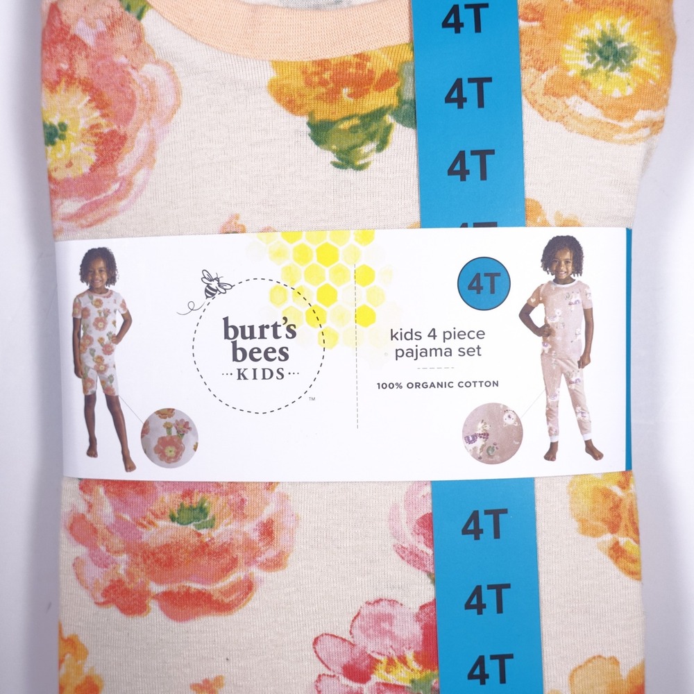 Burts Bees Kids 8 Piece Pajama Set 4T Organic Cotton Pink Unicorn Orange Floral - Picture 7 of 10